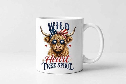 Patriotic Highland Cow PNG | Wild Heart Free Spirit Sublimation SVG BillahCrafts 