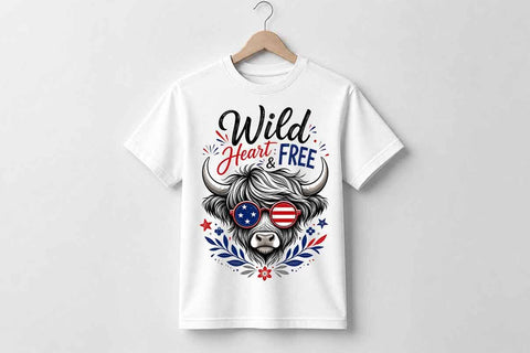 Patriotic Highland Cow PNG Wild Heart Free Sublimation Design SVG BillahCrafts 