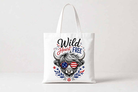 Patriotic Highland Cow PNG Wild Heart Free Sublimation Design SVG BillahCrafts 