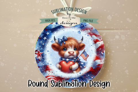 Patriotic Highland Cow Sublimation Design - Wind Spinner Design Sublimation Ewe-N-Me Designs 