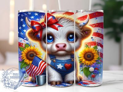 Patriotic Highland Cow Sunflower Tumbler, Patriotic Tumbler Wrap, Sunflower Cow Tumbler, 20oz Tumbler Sublimation, American Flag Tumbler, Western Tumbler Design, Digital Tumbler Wrap Sublimation ToriDesigns 
