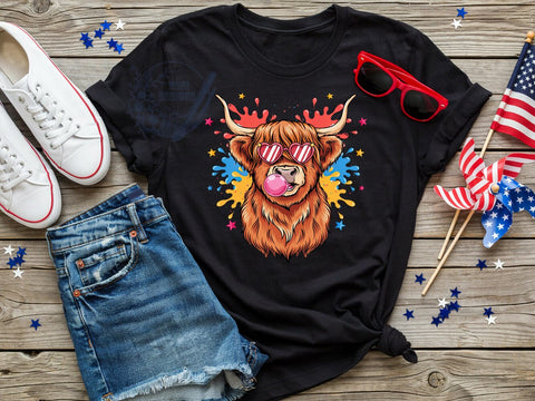Patriotic Highland Cow T-Shirt PNG, Patriotic Cow, Stars And Stripes, Sublimation PNG, Country Pride, Independence Day Shirt, Farm Sass Sublimation ToriDesigns 