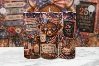 Patriotic Highland Cow Tumbler PNG Sublimation BijouBay 