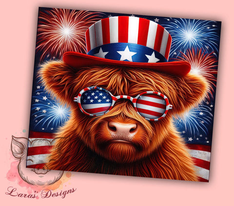 Patriotic Highland Cow Usa Flag 20oz Tumbler Png, Straight & Tapered Tumbler Png, 4th Of July Tumbler Png, Digital Download PNG Sublimation Lara' s Designs 