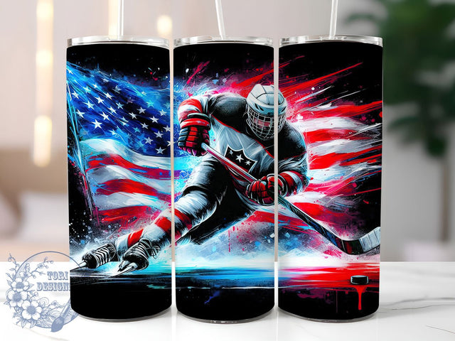 Patriotic Hockey Tumbler Wrap, American Flag Hockey Design, Patriotic Sports Mug, Ice Hockey Cup, USA Flag Tumbler, Hockey Player Gift, Sublimation Tumbler Wrap Sublimation ToriDesigns 