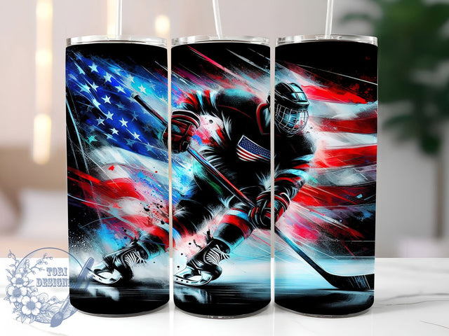 Patriotic Hockey Tumbler Wrap, American Flag Hockey Design, Patriotic Sports Mug, Ice Hockey Cup, USA Flag Tumbler, Hockey Player Gift, Sublimation Tumbler Wrap Sublimation ToriDesigns 