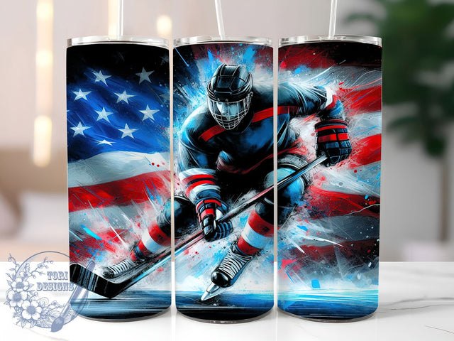 Patriotic Hockey Tumbler Wrap, American Flag Hockey Design, Patriotic Sports Mug, Ice Hockey Cup, USA Flag Tumbler, Hockey Player Gift, Sublimation Tumbler Wrap Sublimation ToriDesigns 