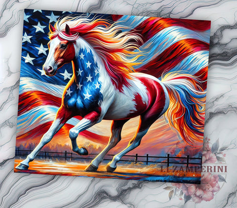 Patriotic Horse 20oz Tumbler, Patriotic Design, 20oz Tumbler Wrap, Horse Lover Gift, Independence Day Decor, USA Drinkware, Custom Tumbler Sublimation Li Zamperini 