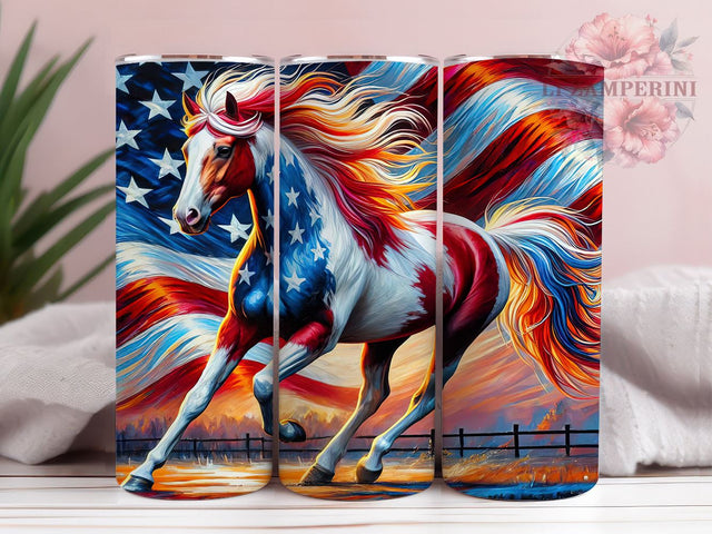 Patriotic Horse 20oz Tumbler, Patriotic Design, 20oz Tumbler Wrap, Horse Lover Gift, Independence Day Decor, USA Drinkware, Custom Tumbler Sublimation Li Zamperini 