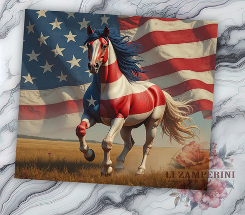 Patriotic Horse 20oz Tumbler, Patriotic Design, 20oz Tumbler Wrap, Horse Lover Gift, Independence Day Decor, USA Drinkware, Custom Tumbler Sublimation Li Zamperini 
