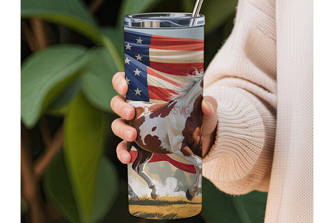 Patriotic Horse 20oz Tumbler Wrap Sublimation DesignSVG 