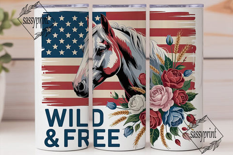 Patriotic Horse 20oz Tumbler Wrap Sublimation sassyprint 