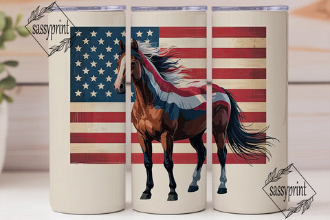 Patriotic Horse 20oz Tumbler Wrap Sublimation sassyprint 