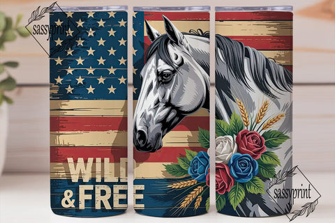 Patriotic Horse 20oz Tumbler Wrap Sublimation sassyprint 