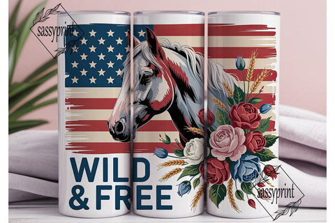 Patriotic Horse 20oz Tumbler Wrap Sublimation sassyprint 