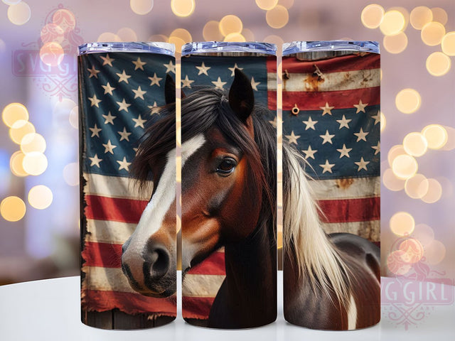 Patriotic Horse Flag 20oz Tumbler, American Horse Tumbler, Patriotic Flag Mug, Rustic Farm Cup, Independence Day Drinkware, Freedom Horse Design, Country Western Style, Red White Blue Humor Sublimation SvggirlplusArt 