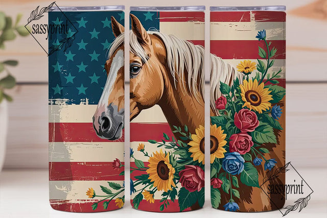 Patriotic Horse & Floral 20oz Tumbler Sublimation sassyprint 
