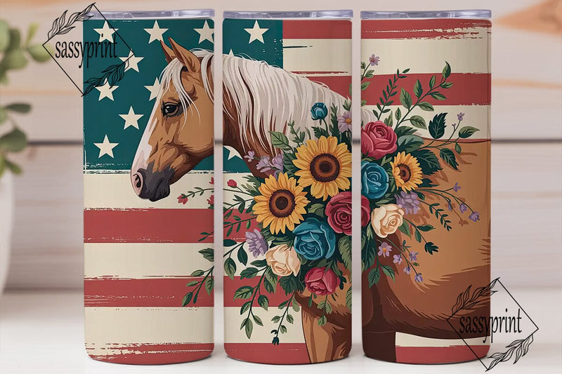 Patriotic Horse & Floral 20oz Tumbler Sublimation sassyprint 