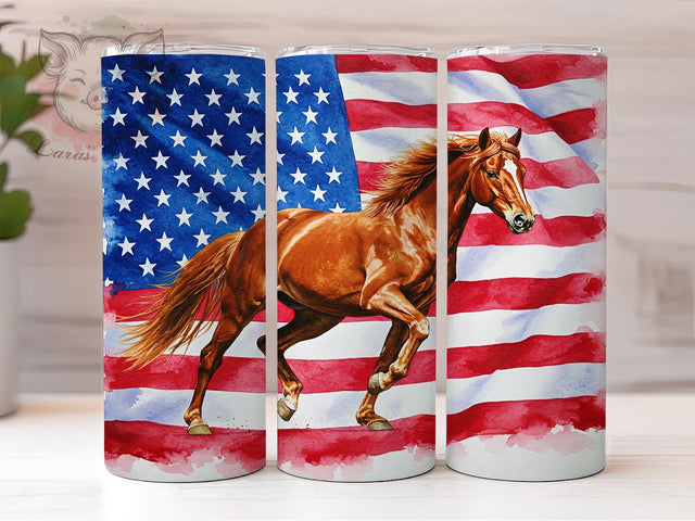 Patriotic Horse USA 4th of July 20oz Tumbler, Patriotic Tumbler, American Flag Tumbler, USA Tumbler, 4th of July Tumbler, Equestrian Tumbler, 20oz Sublimation Wrap Sublimation Lara' s Designs 