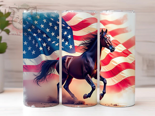 Patriotic Horse USA 4th of July 20oz Tumbler, Patriotic Tumbler, American Flag Tumbler, USA Tumbler, 4th of July Tumbler, Equestrian Tumbler, 20oz Sublimation Wrap Sublimation Lara' s Designs 