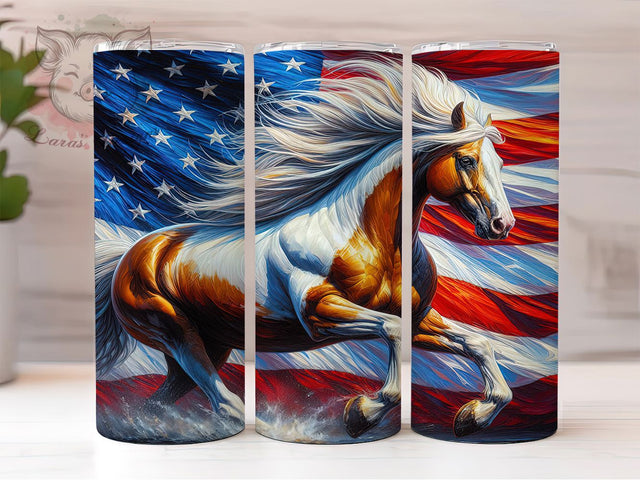 Patriotic Horse USA 4th of July 20oz Tumbler, Patriotic Tumbler, American Flag Tumbler, USA Tumbler, 4th of July Tumbler, Equestrian Tumbler, 20oz Sublimation Wrap Sublimation Lara' s Designs 