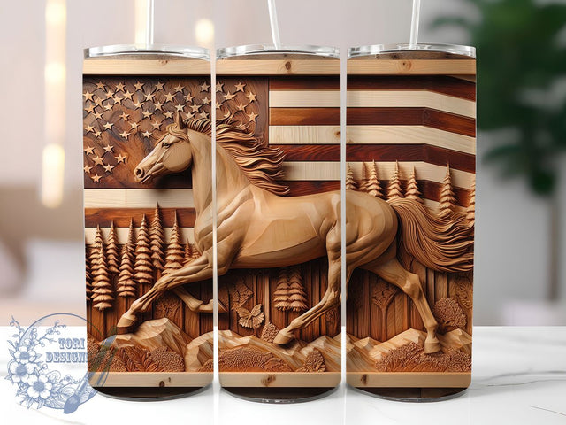 Patriotic Horse Western Tumbler Wrap, American Flag Tumbler, Wood Grain Tumbler, Patriotic Tumbler Design, 20oz Tumbler Sublimation, Country Western Tumbler, Rustic Horse Tumbler Sublimation ToriDesigns 