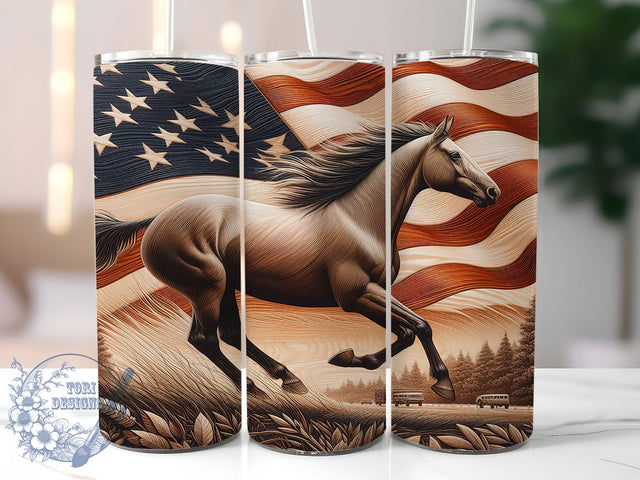 Patriotic Horse Western Tumbler Wrap, American Flag Tumbler, Wood Grain Tumbler, Patriotic Tumbler Design, 20oz Tumbler Sublimation, Country Western Tumbler, Rustic Horse Tumbler Sublimation ToriDesigns 