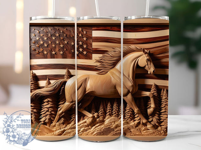 Patriotic Horse Western Tumbler Wrap, American Flag Tumbler, Wood Grain Tumbler, Patriotic Tumbler Design, 20oz Tumbler Sublimation, Country Western Tumbler, Rustic Horse Tumbler Sublimation ToriDesigns 