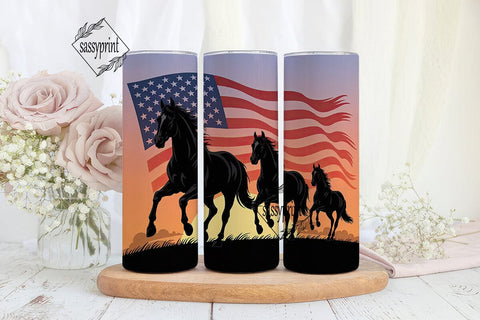 Patriotic Horses at Sunset 20oz Tumbler Sublimation sassyprint 