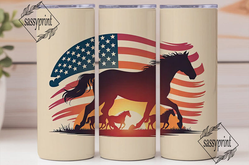 Patriotic Horses at Sunset 20oz Tumbler Sublimation sassyprint 