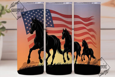 Patriotic Horses at Sunset 20oz Tumbler Sublimation sassyprint 