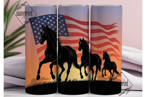 Patriotic Horses at Sunset 20oz Tumbler Sublimation sassyprint 