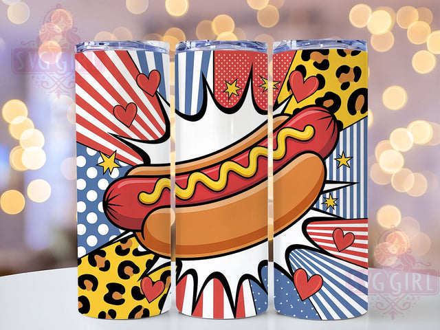 Patriotic Hot Dog 20oz Tumbler, USA Flag Wrap, Sublimation Gift, Patriotic Mug, 20oz Tumbler Design, Hot Dog Graphic, American Pride Theme Sublimation SvggirlplusArt 