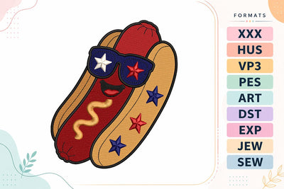 Patriotic Hot Dog 4th of July Embroidery Design Embroidery/Applique DESIGNS sg embroidery 