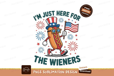 Patriotic hot dog character with flag and fireworks Sublimation Designangry 