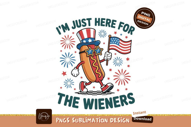 Patriotic hot dog character with flag and fireworks Sublimation Designangry 
