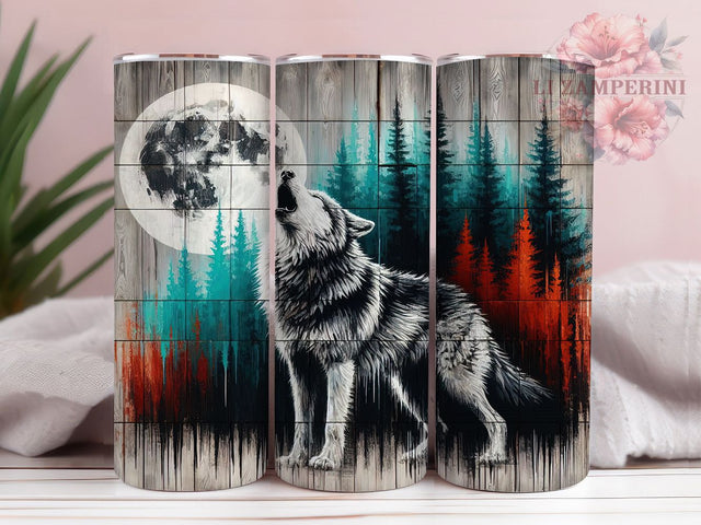 Patriotic Howling Wolf Tumbler, Howling Wolf Art, Rustic Watercolor Tumbler, 20oz Sublimation Template, Skinny Tumbler Wrap, Digital Download, Nature-Inspired Gift Sublimation Li Zamperini 