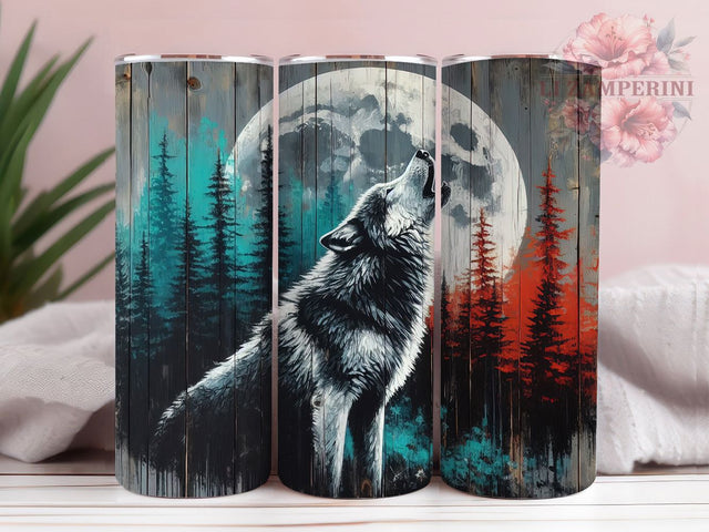 Patriotic Howling Wolf Tumbler, Howling Wolf Art, Rustic Watercolor Tumbler, 20oz Sublimation Template, Skinny Tumbler Wrap, Digital Download, Nature-Inspired Gift Sublimation Li Zamperini 