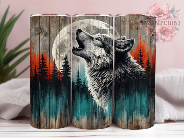Patriotic Howling Wolf Tumbler, Howling Wolf Art, Rustic Watercolor Tumbler, 20oz Sublimation Template, Skinny Tumbler Wrap, Digital Download, Nature-Inspired Gift Sublimation Li Zamperini 