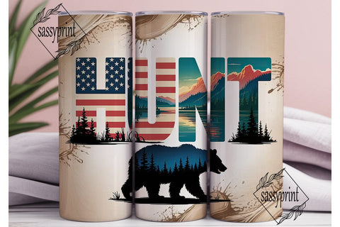 Patriotic Hunt Bear 20oz Tumbler Wrap Sublimation sassyprint 