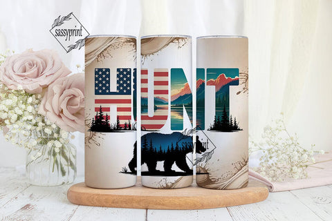Patriotic Hunt Bear 20oz Tumbler Wrap Sublimation sassyprint 