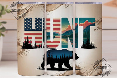 Patriotic Hunt Bear 20oz Tumbler Wrap Sublimation sassyprint 