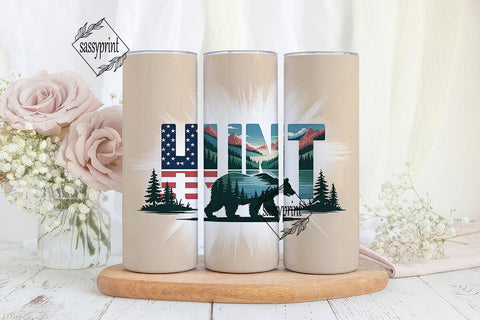 Patriotic Hunt Bear 20oz Tumbler Wrap Sublimation sassyprint 