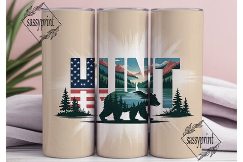 Patriotic Hunt Bear 20oz Tumbler Wrap Sublimation sassyprint 