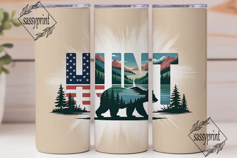 Patriotic Hunt Bear 20oz Tumbler Wrap Sublimation sassyprint 