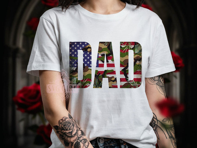 Patriotic Hunting Dad T-Shirt PNG, Hunting Dad, American Flag, Camouflage Letters, Sublimation PNG, Country Pride, 4th Of July Shirt Sublimation SvggirlplusArt 