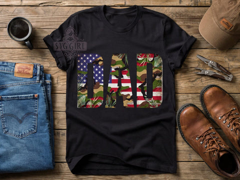 Patriotic Hunting Dad T-Shirt PNG, Hunting Dad, American Flag, Camouflage Letters, Sublimation PNG, Country Pride, 4th Of July Shirt Sublimation SvggirlplusArt 