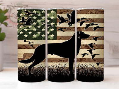 Patriotic Hunting Dog Tumbler, Camouflage Design, Patriotic Theme, American Flag Style, Outdoor Sports, Rustic Country, Tumbler Wrap, Sublimation Design, 20oz Tumbler, USA Pride Sublimation Lara' s Designs 