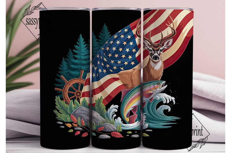 Patriotic Hunting & Fishing 20oz Tumbler Sublimation sassyprint 