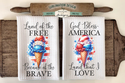 Patriotic Ice Cream Cones - July 4th Sublimation Dish Towel Designs Sublimation Ewe-N-Me Designs 